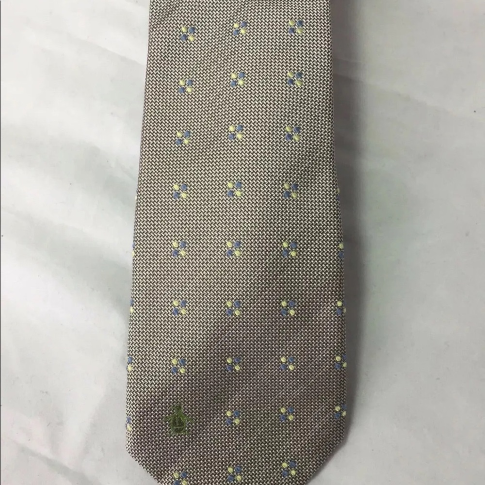 Penguin Men Neck Tie Thin Gray Floral Embroidered 100% Silk